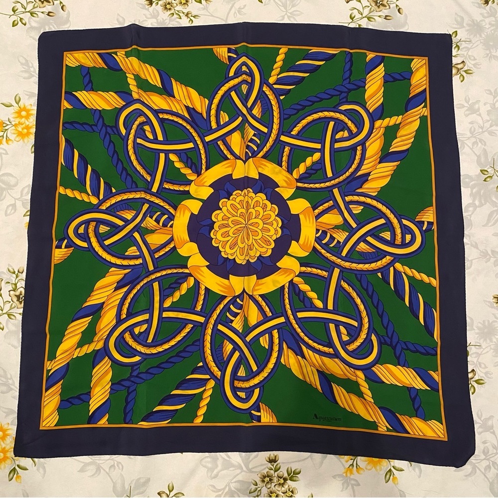 Aquascutum London Gold/Green Silk Scarf